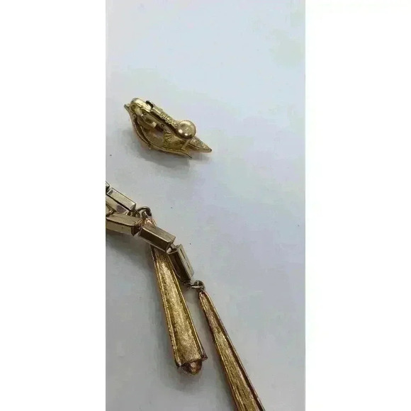 Vtg Gold Box Link Chain Necklace Earrings Faux Slide Leaves Tassel Laria… - Picture 4 of 9